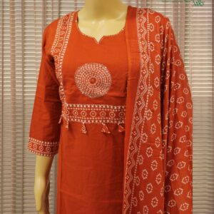Alternative view of Rust Orange with White Bandhani Prints Kurta Set