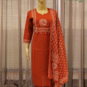 Rust Orange with White Bandhani Prints Kurta Set