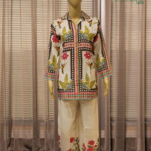 Off White with Multicolour Prints Cord Set
