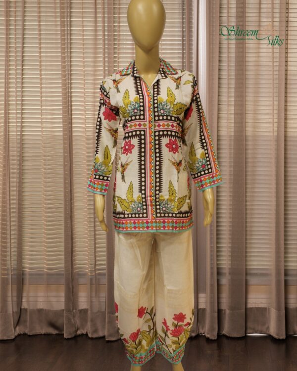 Off White with Multicolour Prints Cord Set