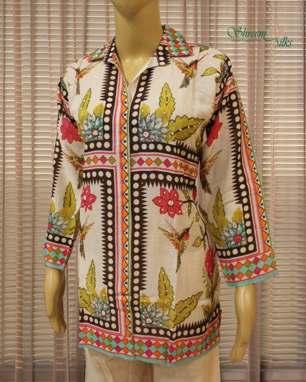 Off White with Multicolour Prints Cord Set - Image 2