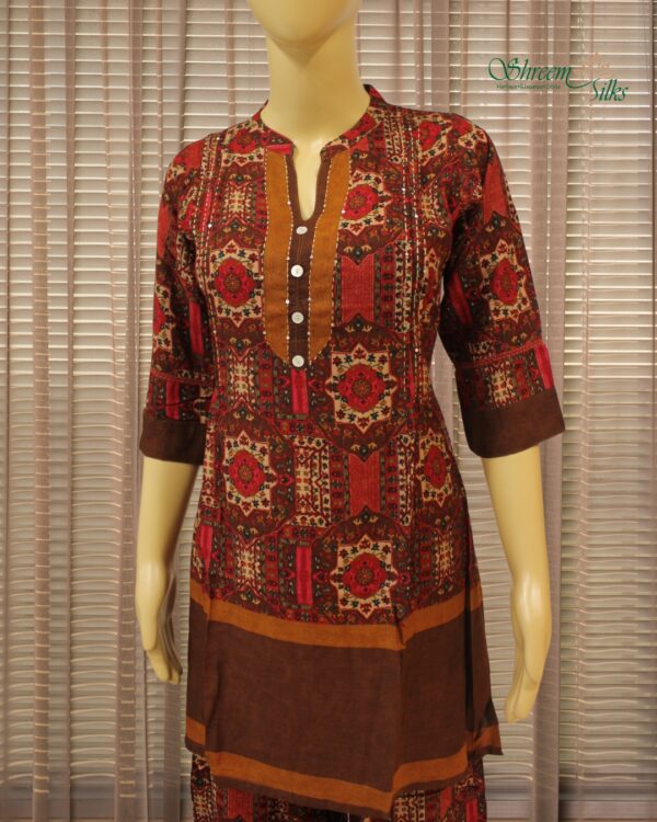 Mustard with Multicolour Prints Cord Set - Image 2