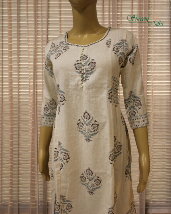 Off White Printed Kurta - Image 2