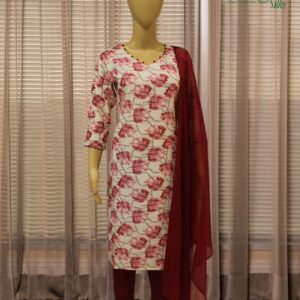 Alternative view of Cream & Maroon with Leaf Prints Rayon Kurti Set