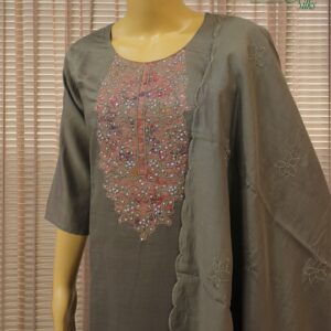 Alternative view of Grey & Pink with Embroidery & Zircon work Kurta Set