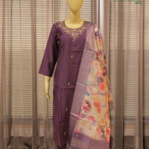 Wine with Yellow & Pink Thread Embroidery with Sequence work Kurta Set