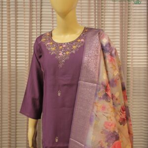 Alternative view of Wine with Yellow & Pink Thread Embroidery with Sequence work Kurta Set