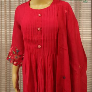 Alternative view of Fuchsia Pink with Multicolour Thread Katha work Anarkali Kurta Set
