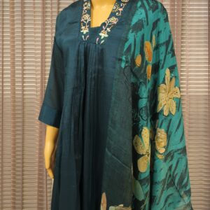 Alternative view of Peacock Blue with Beads works on Neckline Anarkali Kurta Set
