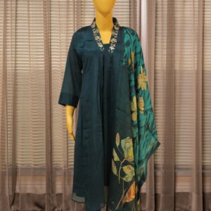 Peacock Blue with Beads works on Neckline Anarkali Kurta Set