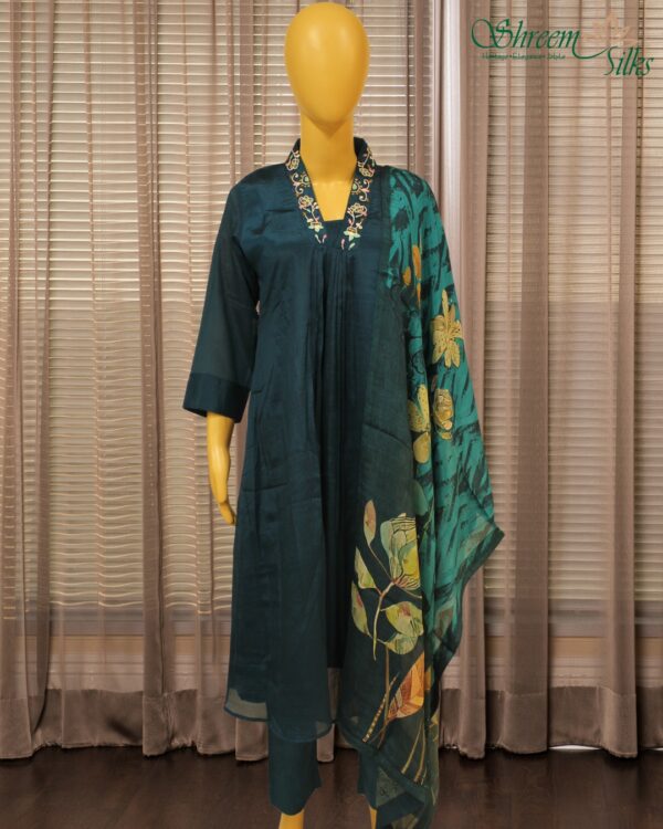 Peacock Blue with Beads works on Neckline Anarkali Kurta Set