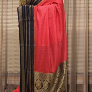 Zari Woven Small Checks with Rudraksh Border Semi Mysore Crepe Saree