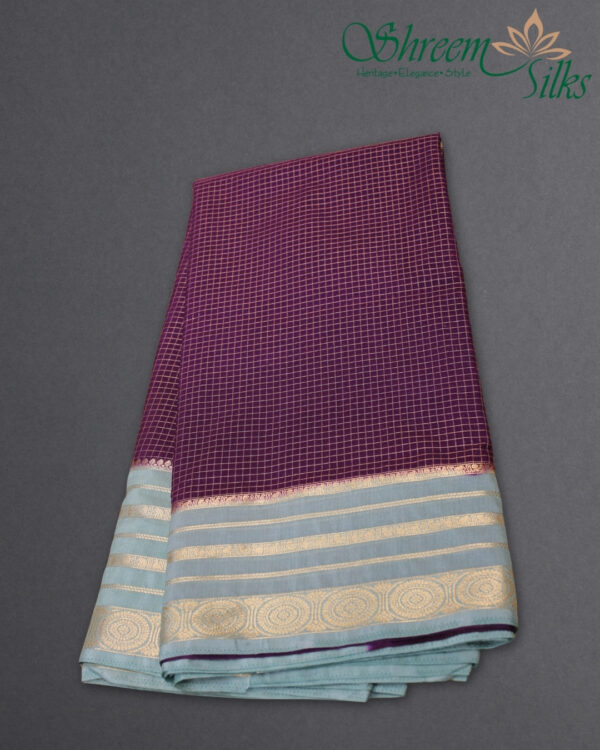 Zari Woven Small Checks with Rudraksh Border Semi Mysore Crepe Saree - Image 4