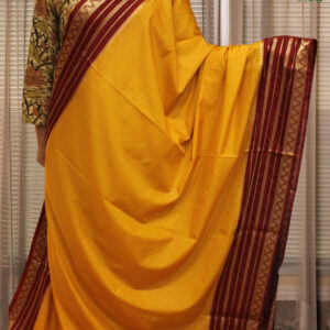 Alternative view of Zari Woven Small Checks with Temple Border Semi Mysore Crepe Saree