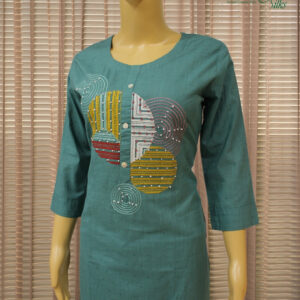 Alternative view of Teal with Geometrical Design Thread work & Beads Cord Set