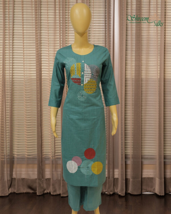 Teal with Geometrical Design Thread work & Beads Cord Set