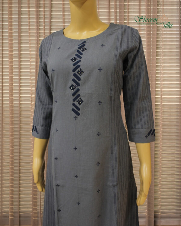 Grey with Blue Aplique work Kurta - Image 2