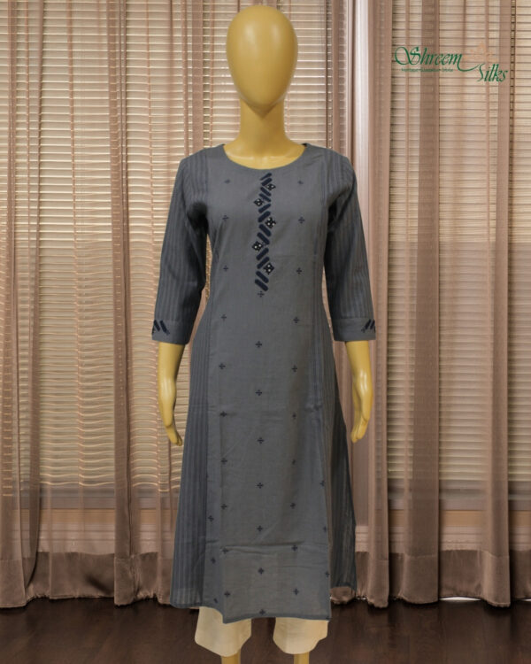 Grey with Blue Aplique work Kurta