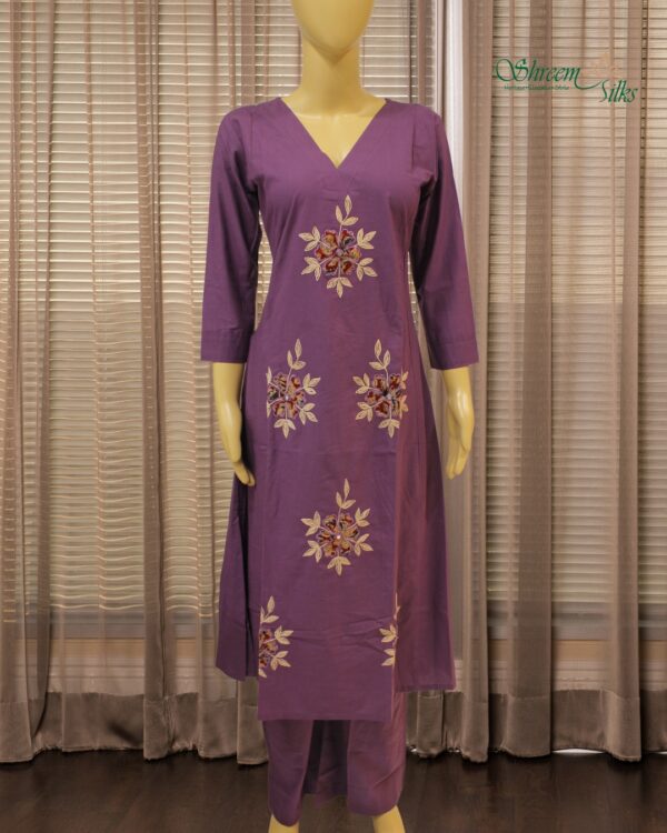 Purple with Floral Aplique work & Embroidery Cord Set