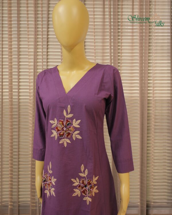 Purple with Floral Aplique work & Embroidery Cord Set - Image 2