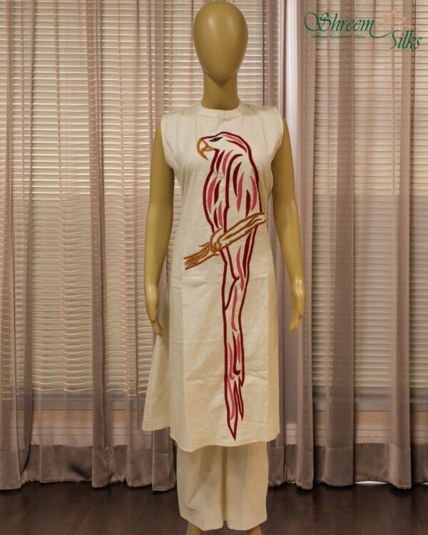 Cream with Multicolour Threads Bird Embroidery Cord Set - Image 2