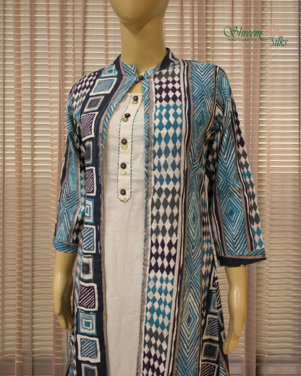Off White with Multicolour Jacket Kurta Set - Image 2