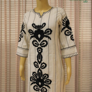 Off White with Black Floral Motifs Cord Set