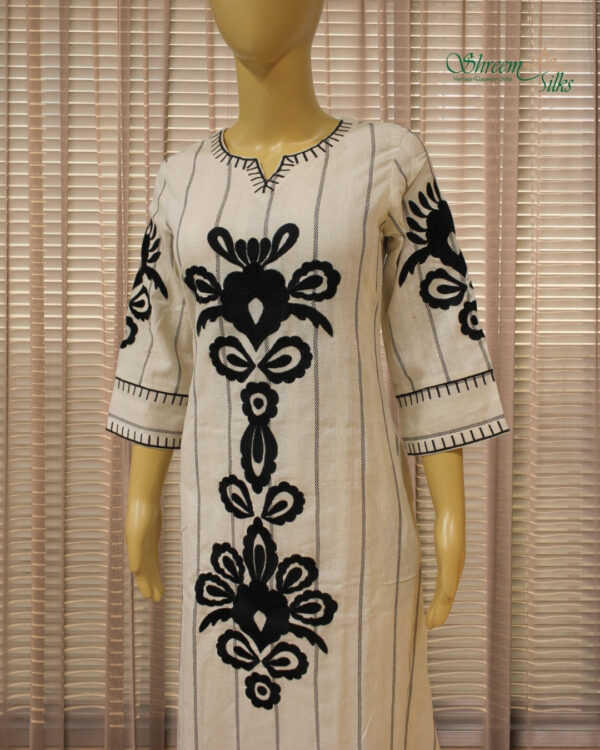 Off White with Black Floral Motifs Cord Set