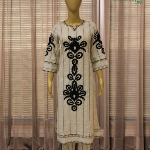 Alternative view of Off White with Black Floral Motifs Cord Set