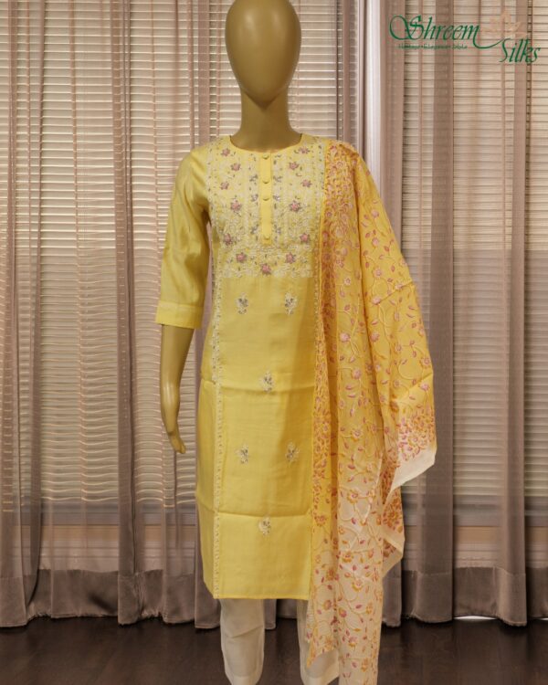 Lemon Yellow with Cut Dana & Beads work Kurta Set