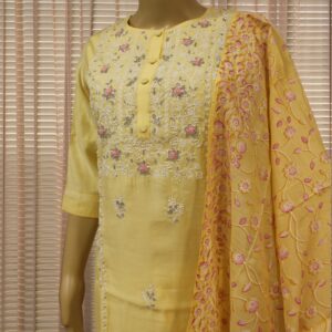 Alternative view of Lemon Yellow with Cut Dana & Beads work Kurta Set