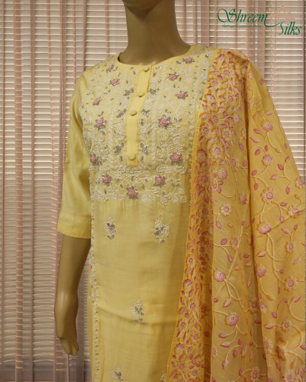 Lemon Yellow with Cut Dana & Beads work Kurta Set - Image 2