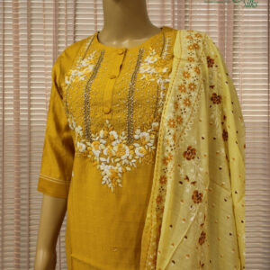 Alternative view of Mustard with Floral Embroidery & Cut Dana work Kurta Set