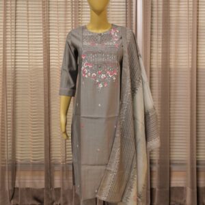 Grey with Pink Floral Embroidey Kurta Set