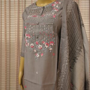 Alternative view of Grey with Pink Floral Embroidey Kurta Set