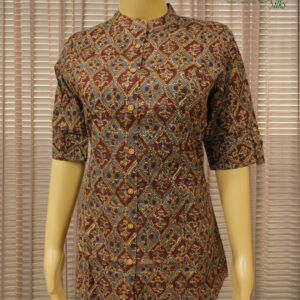 Brown & Grey Ajrakh Prints Short Kurti