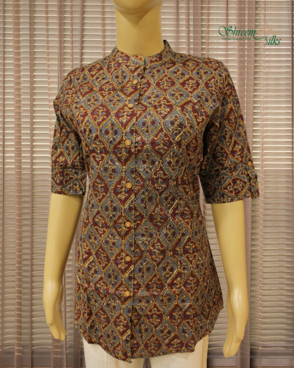 Brown & Grey Ajrakh Prints Short Kurti