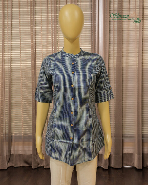 Blue & Check Printed Short Kurti - Image 2