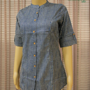 Blue & Check Printed Short Kurti