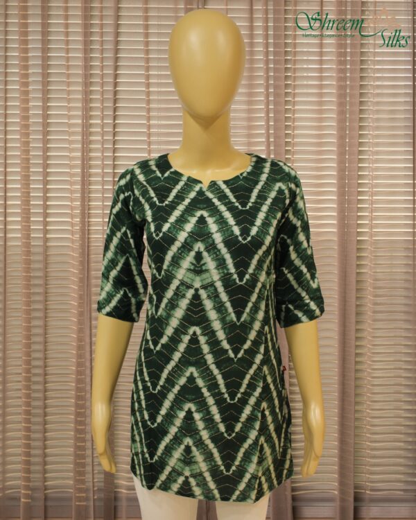 Bottle Green Shibori Prints Short Kurti