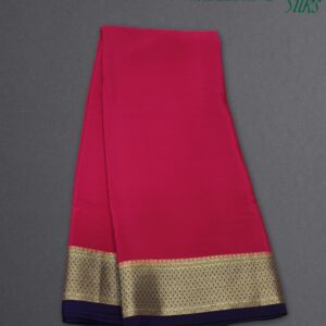 Rani Pink with Indigo Border Pure Mysore Crepe Silk Saree