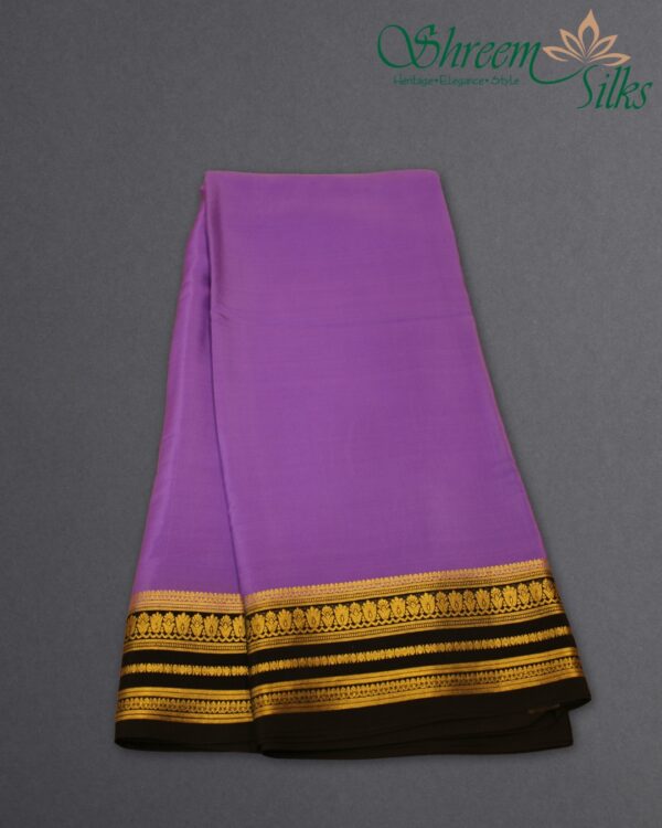 Lavender & Black Vintage Border Pure Mysore Crepe Silk Saree
