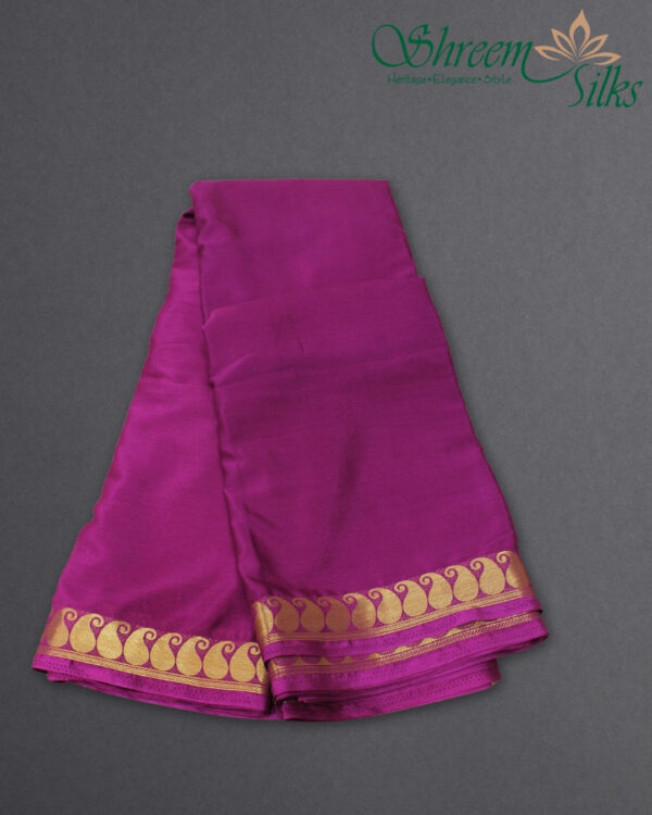 2 Inches Mango Border Semi Mysore Crepe Saree - Image 3