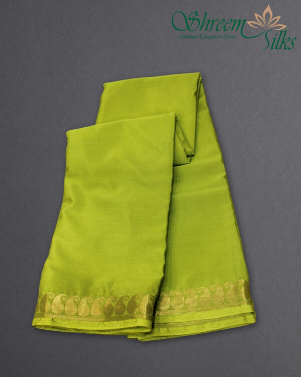 2 Inches Mango Border Semi Mysore Crepe Saree - Image 5