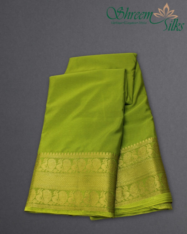 Peacock Double Border Semi Mysore Crepe Saree - Image 3