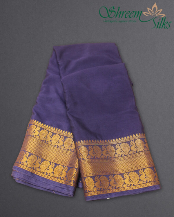 Peacock Double Border Semi Mysore Crepe Saree - Image 4