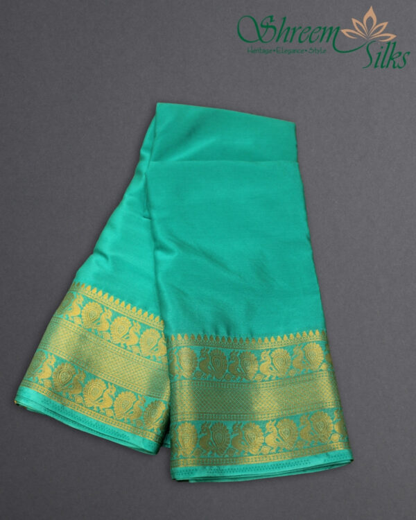 Peacock Double Border Semi Mysore Crepe Saree