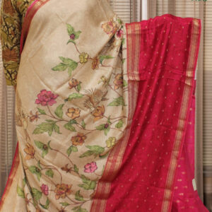 Pink with Kalamkari Digital Prints Semi Mysore Crepe Saree