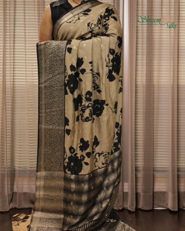 Floral Prints with Zari Woven Buttas Viscose Assam Silk Sarees