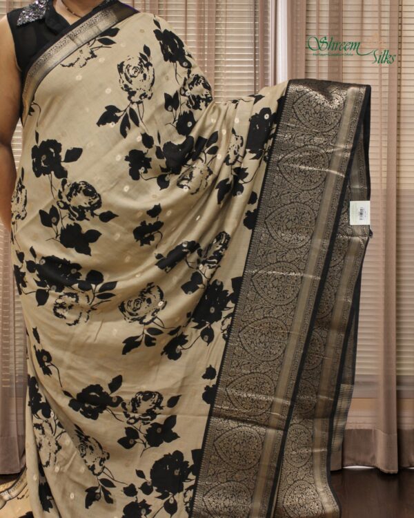 Floral Prints with Zari Woven Buttas Viscose Assam Silk Sarees - Image 4